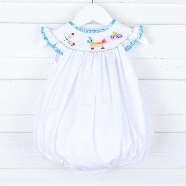 Time To Fiesta Smocked White Bubble | Classic Whimsy