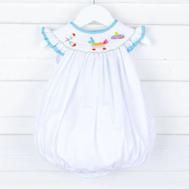 Time To Fiesta Smocked White Bubble | Classic Whimsy