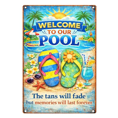 Pool Metal Sign Decor Pool Decorations Outdoor - Welcome To Our Pool, Memories Last Forever Summer Welcome Sign Poolside Backyard Deck Accessories 8x12 Inch | Amazon (US)