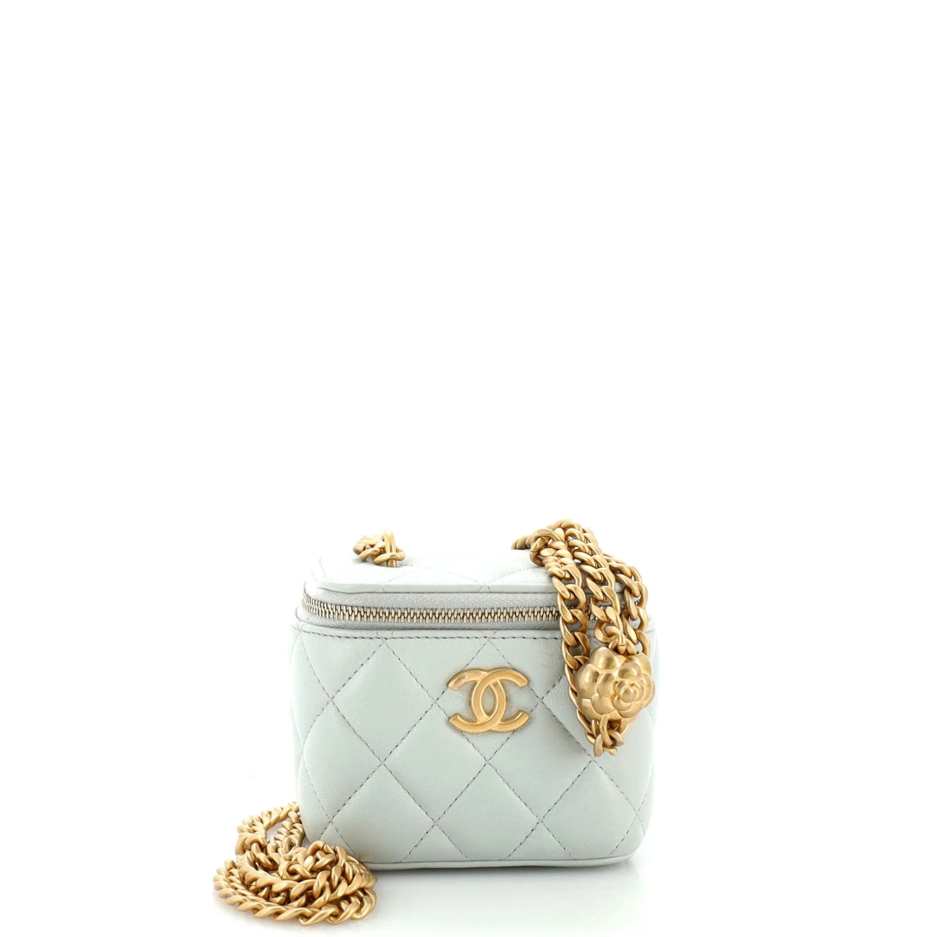 Sweet Camellia Vanity Case with Chain Quilted Lambskin Mini | Shop Simon