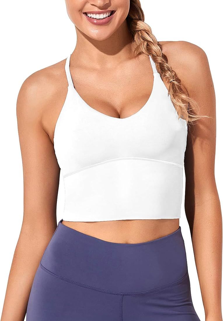 XUNYU Women Longline Sports Bra Workout Crop Tops Tank Strappy Fitness Gym Camisole Yoga Running Shi | Amazon (US)