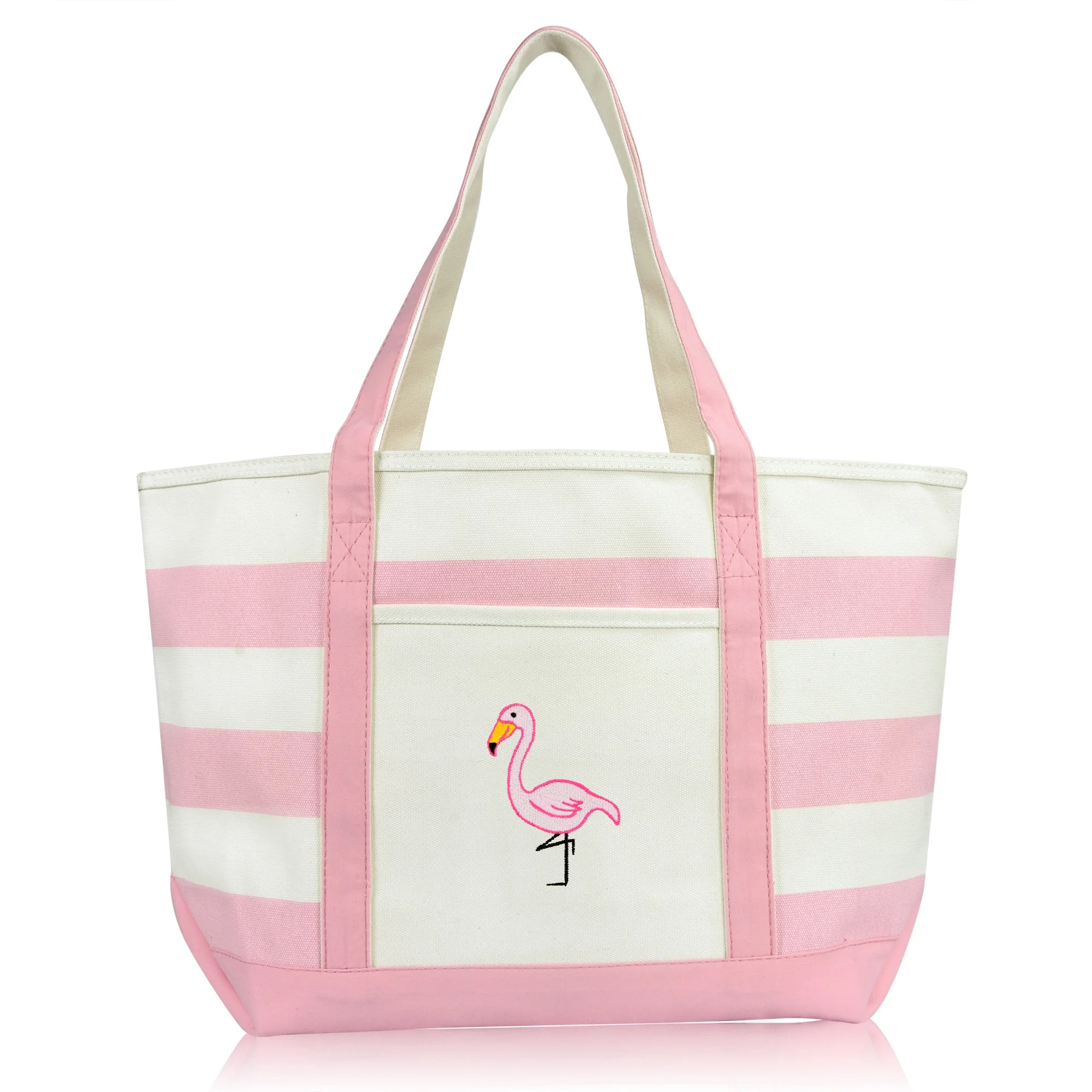 DALIX Flamingo Striped Canvas Tote Bag Premium Cotton in Pink | Walmart (US)