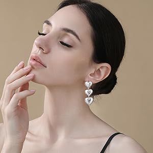 Ascona Gold Heart Drop Earrings, Tri Heart Statement Dangle Earrings for Women Girls | Amazon (US)