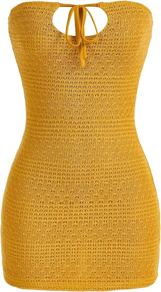 Verdusa Women's Hollow Out Knot Front Off Shoulder Bodycon Mini Dress | Amazon (US)