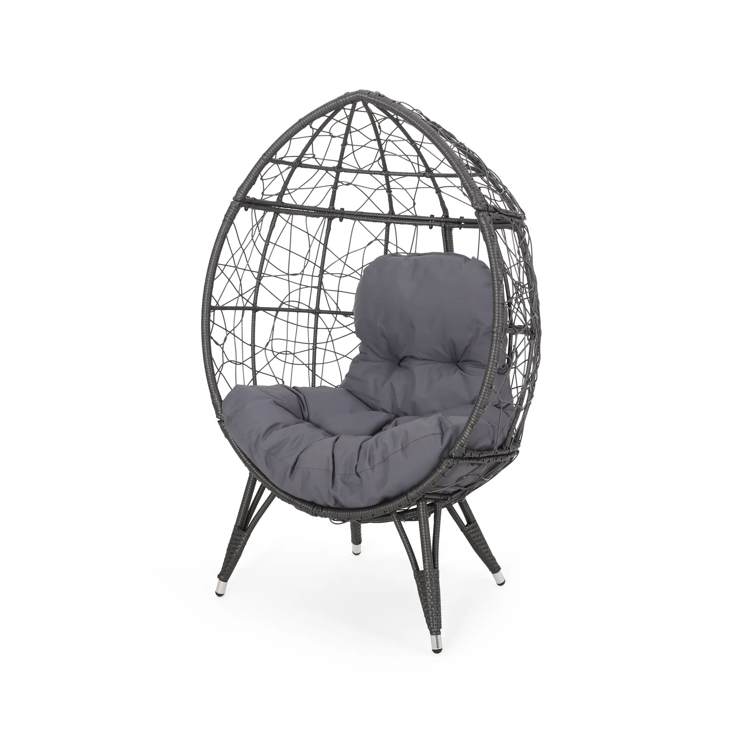 Keondre Indoor Wicker Teardrop Chair with Cushion, Gray and Dark Gray | Walmart (US)
