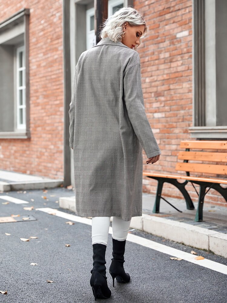Plaid Print Drop Shoulder Coat | SHEIN
