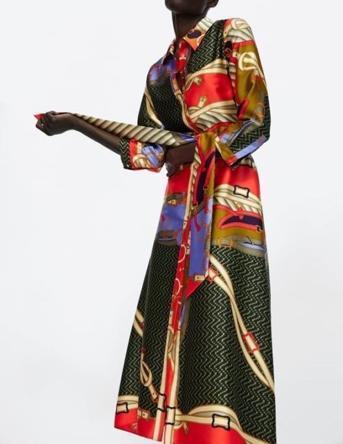 Stunning Vintage Scarf Print Long Shirt Dress Trendy Fall AW18 Belted Buttons | eBay | eBay US