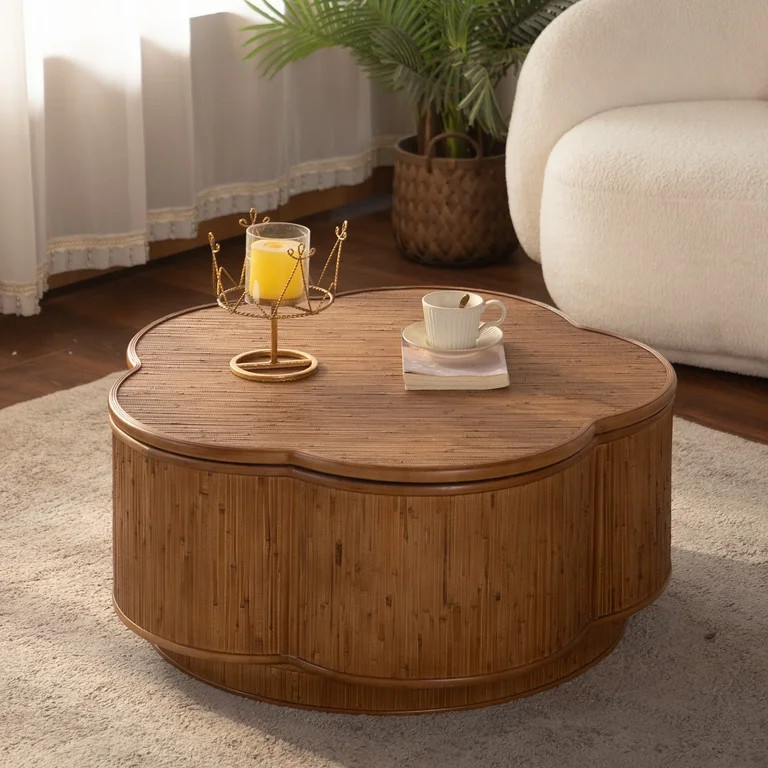 Noble House Flower Rattan Coffee Table with Lift-Off Lid Storage, Boho-Chic Petal Design, for Liv... | Walmart (US)