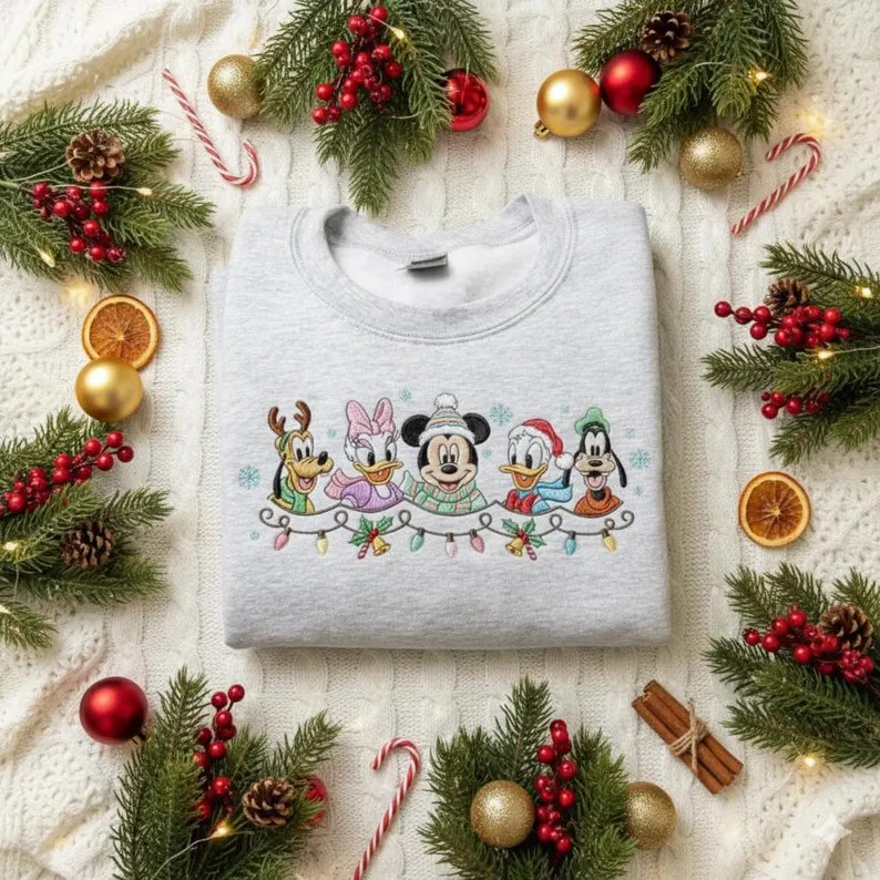 EMBROIDERED Mickey & Friends Christmas Sweatshirt, Disney Holiday Sweater Mickey, Minnie, Donald,... | Etsy (US)