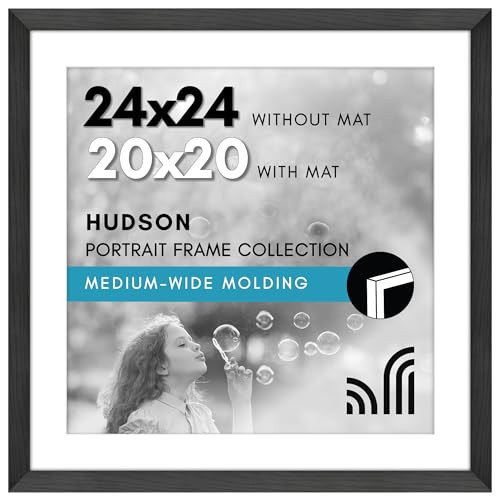 Americanflat 24x24 Picture Frame with Polished Plexiglass - Use as 20x20 Frame with Mat or Display 24x24 Photo Without Mat - Hudson Collection - Wide Square Frames for Wall Display - Black | Amazon (US)