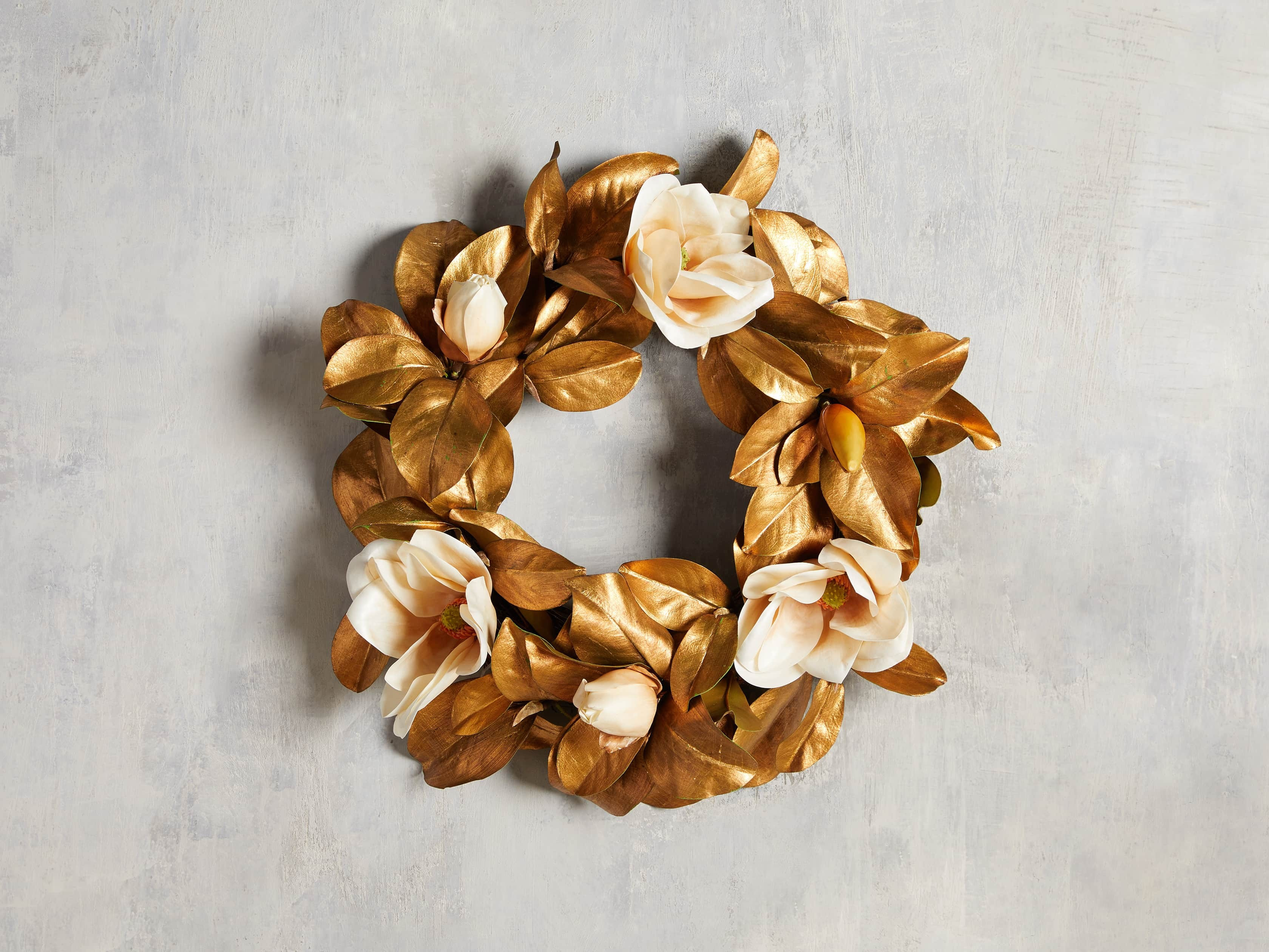 Faux Gold Magnolia Wreath | Arhaus