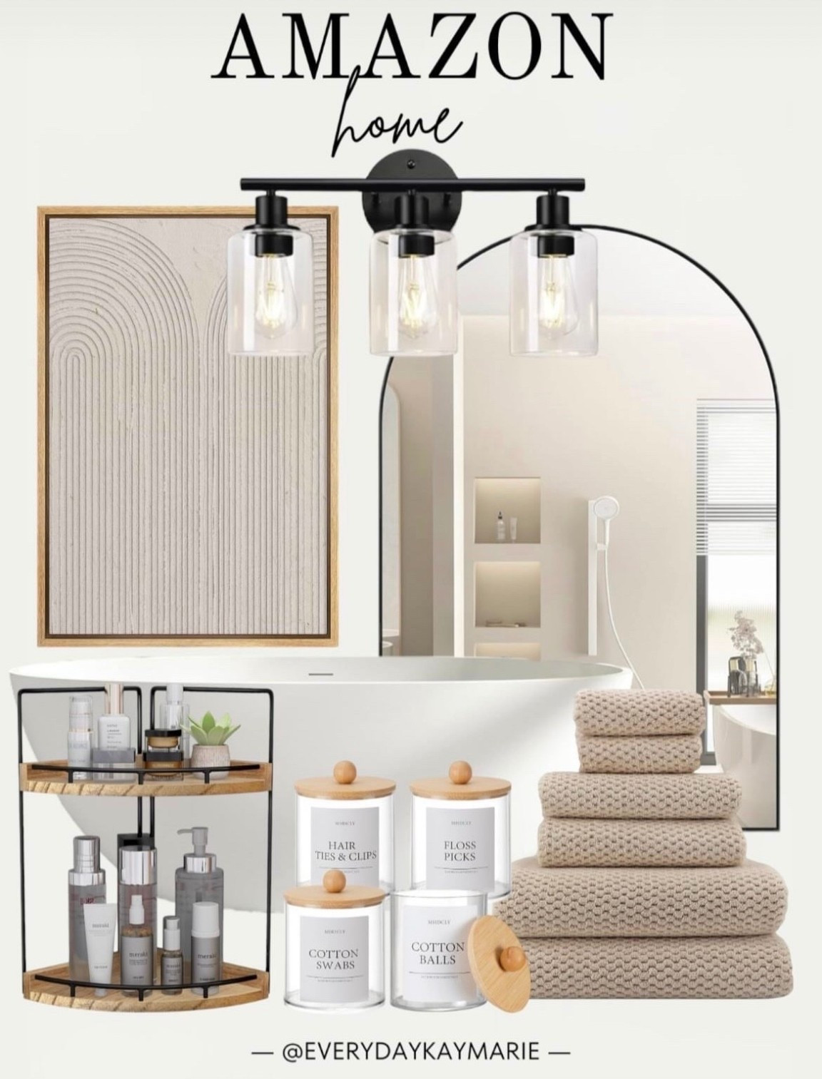 Modern bathroom 🖤

Arched mirror, wall art, wall decor, bathtub, bathroom shelf, bathroom towels, organization, light fixtures, bathroom must have 

#LTKStyleTip #LTKHome