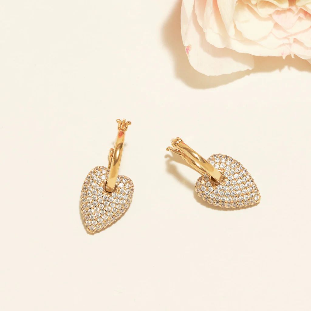 Vivian Heart Hoop Earrings Gold Clear | Mignonne Gavigan