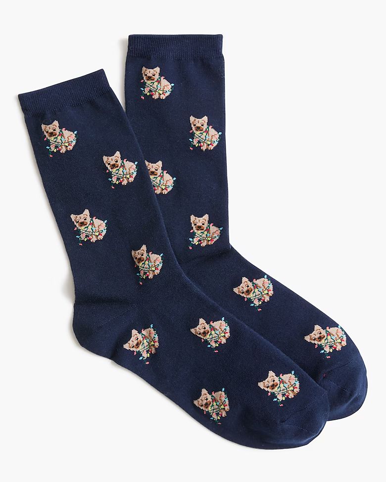 Dog with holiday lights trouser socks | J.Crew Factory