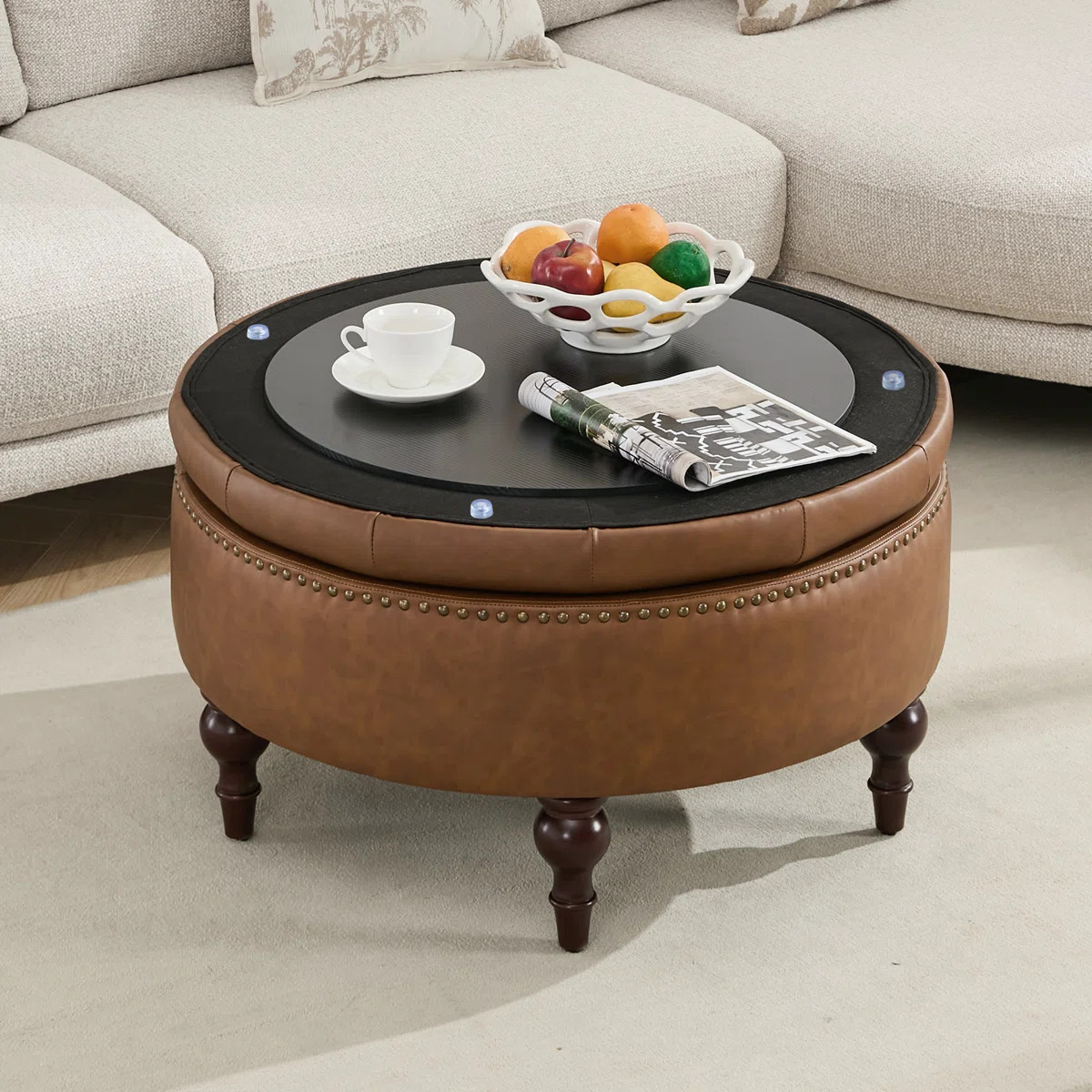 Ellersick Versatile Round Water-Resistant Linen Upholstered Storage Ottoman | Wayfair North America