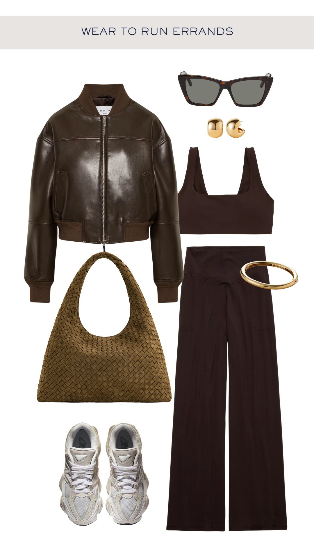 Chic, elevated, everyday errands outfit. This takes you from your workout to groceries and pick up looking effortless and trendy all day. 

#workoutset #matchingset #aerie #aritzia #bomberjacket #leatherjacket #bottegadupe #suedebag #newbalanceoutfit #9060 

#LTKfitness #LTKstyletip #LTKsale