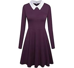 Aphratti Women's Wednesday Addams Dresses Casual Long Sleeve Peter Pan Collar A-Line Fit and Flar... | Amazon (US)