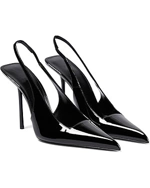 Women's Slingback Stiletto Heels Stretch Strap Slip On Pumps Shoes Pointed Toe Backless Patent Le... | Amazon (US)