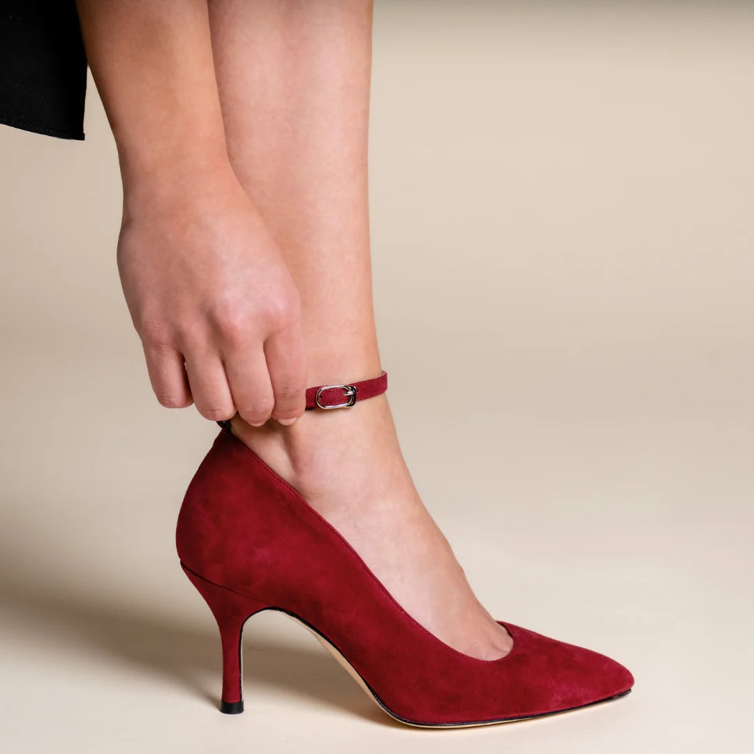Gutsy Garnet Suede Ankle Strap Pump | ALLY Shoes