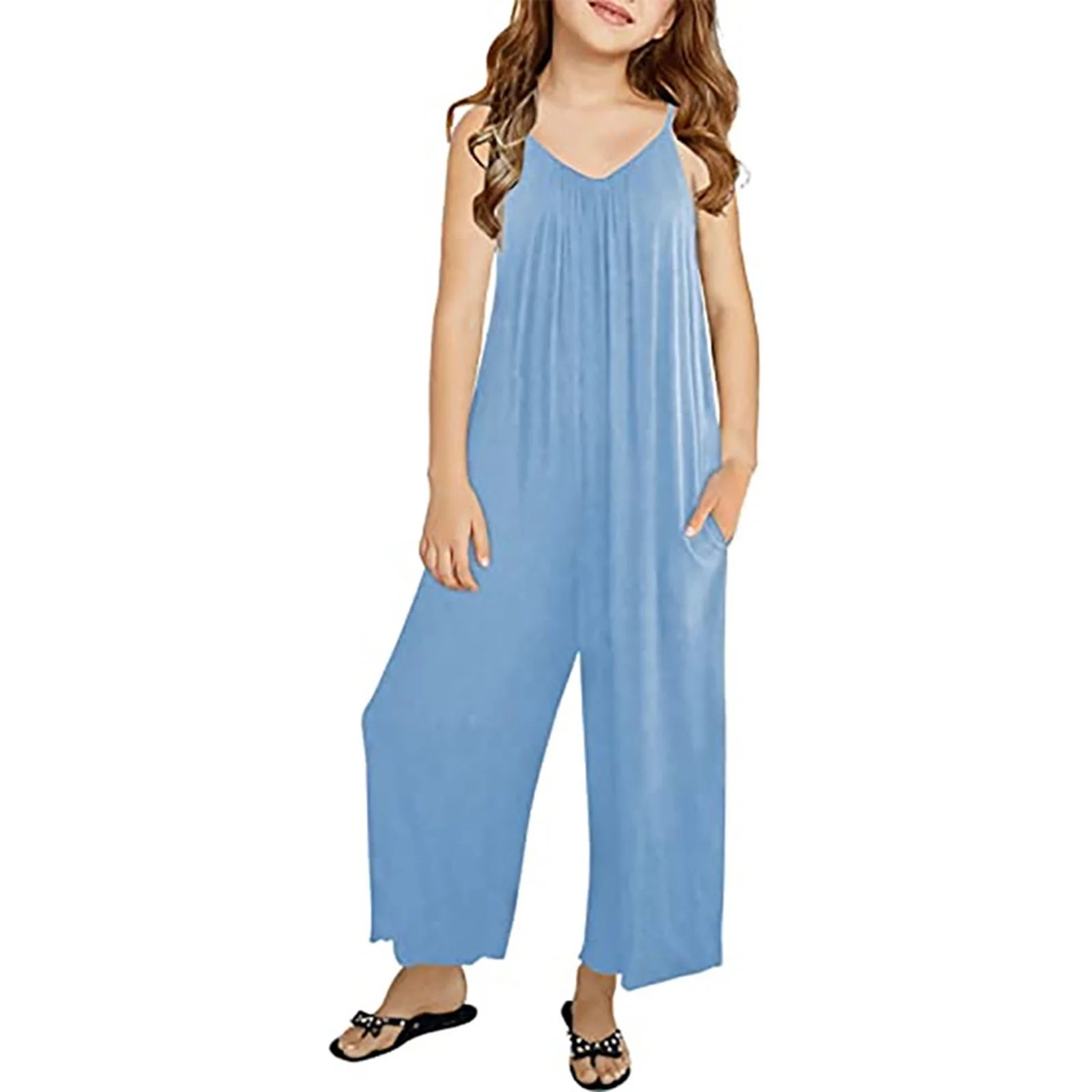 FAIWAD Kids Girls Casual Jumpsuits Sleeveless Summer Rompers Baggy Spaghetti Strap Jumpers with P... | Walmart (US)