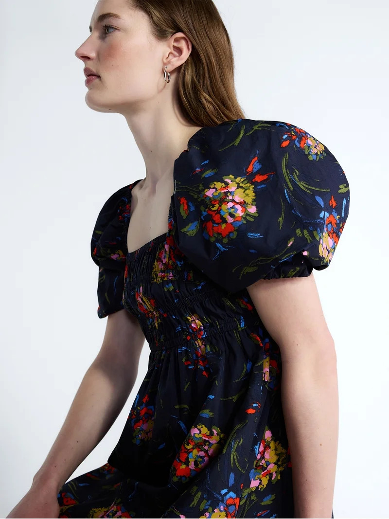 Free Assembly Vestido Mini Campesino de Algod\u00f3n Fruncido para Mujer y Mujer Talla Plus con M... | Walmart (US)