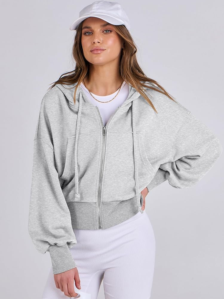 ANRABESS Womens Zip Up Hoodies Cropped Sweatshirts Casual Comfy Cute Zip Jackets Fashion Trendy F... | Amazon (US)