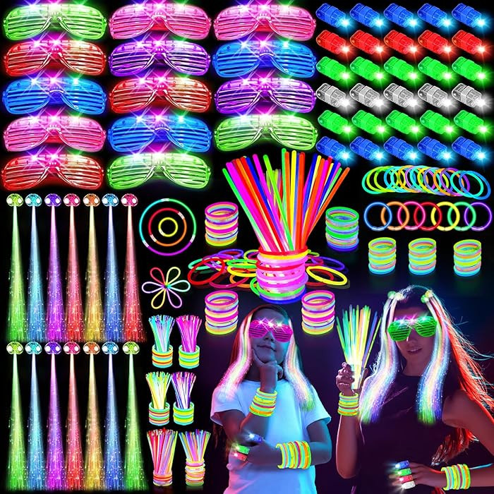 158 PCS Glow in the Dark Party Supplies, 14PCS LED Glasses, 30LED Finger Lights, 14LED Light Hair... | Amazon (US)