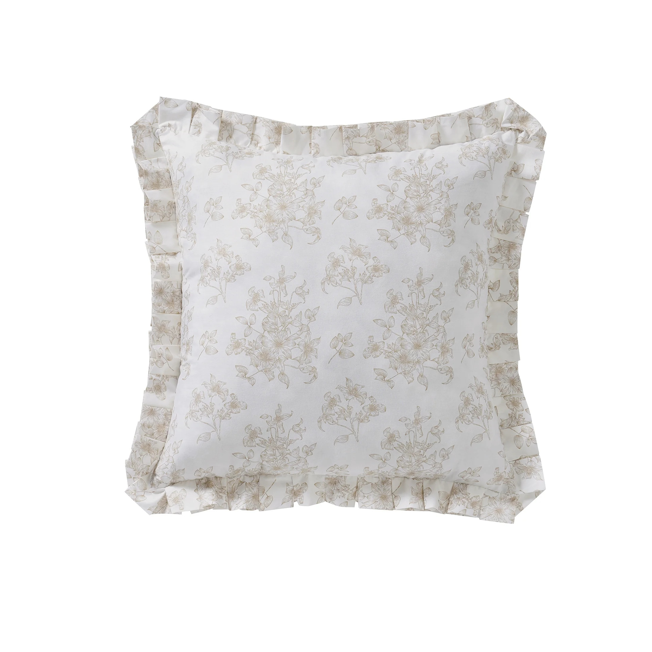 My Texas House 18" x 18" White/Beige Floral Toile Pleated Decorative Pillow | Walmart (US)