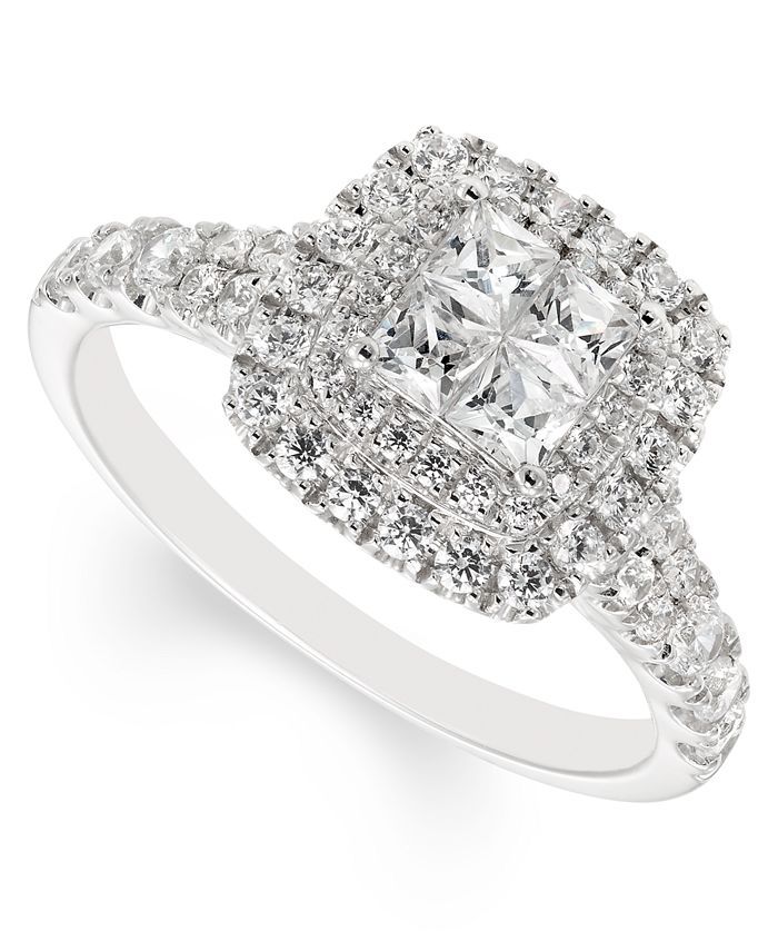 Macy's Diamond Princess Halo Engagement Ring (1 ct. t.w.) in 14k White Gold & Reviews - Rings - J... | Macys (US)