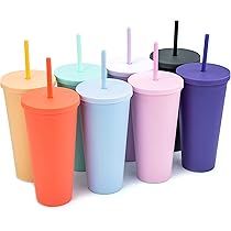 Tumblers with Lids (8 pack) 22oz Pastel Colored Acrylic Cups with Lids and Straws | Double Wall Matt | Amazon (US)