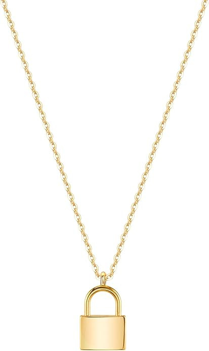 Mevecco Gold Dainty Initial Necklace Lock Necklace 18K Gold Plated Padlock Necklace Letter Neckla... | Amazon (US)