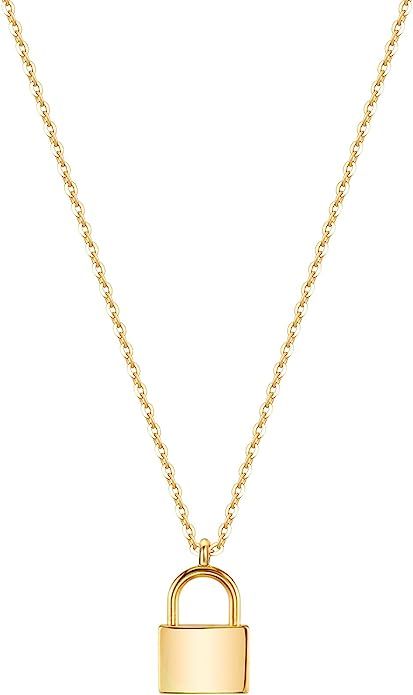 Mevecco Gold Dainty Initial Necklace Lock Necklace 18K Gold Plated Padlock Necklace Letter Neckla... | Amazon (US)