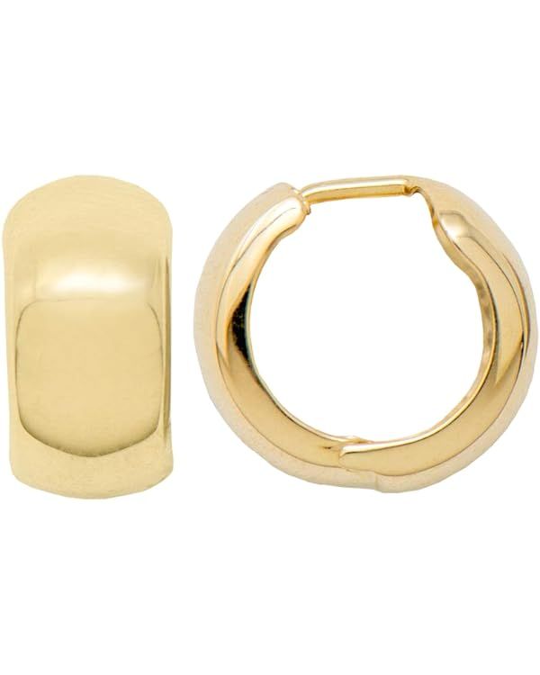 Thick 14K Gold Huggie Hinged Hoop Earrings .60 Inch (15mm) (8mm Wide) | Amazon (US)