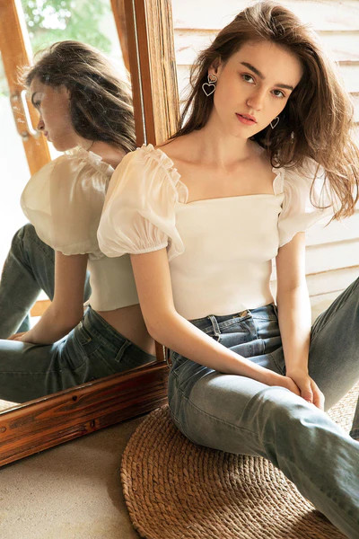 Simone White Puff Sleeve Top | J.ING