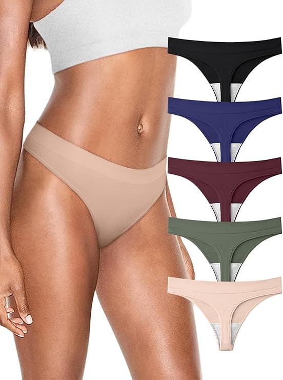 REORIA High Waisted Thongs for Women Breathable Seamless Thong Panties Sexy No Show Underwear 5 P... | Amazon (US)