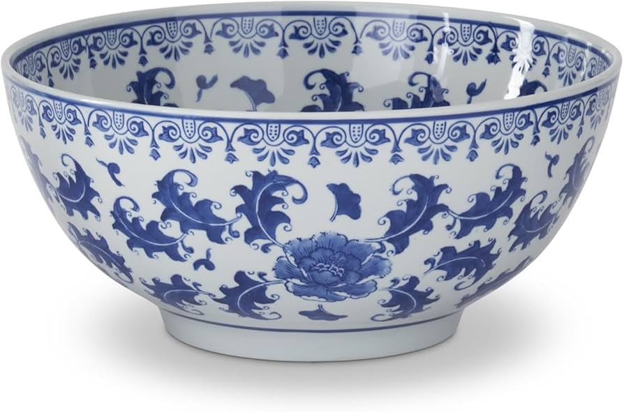 K&K Interiors Blue & White Chinoiserie Ceramic Bowl, 16.25-inch Width | Amazon (US)