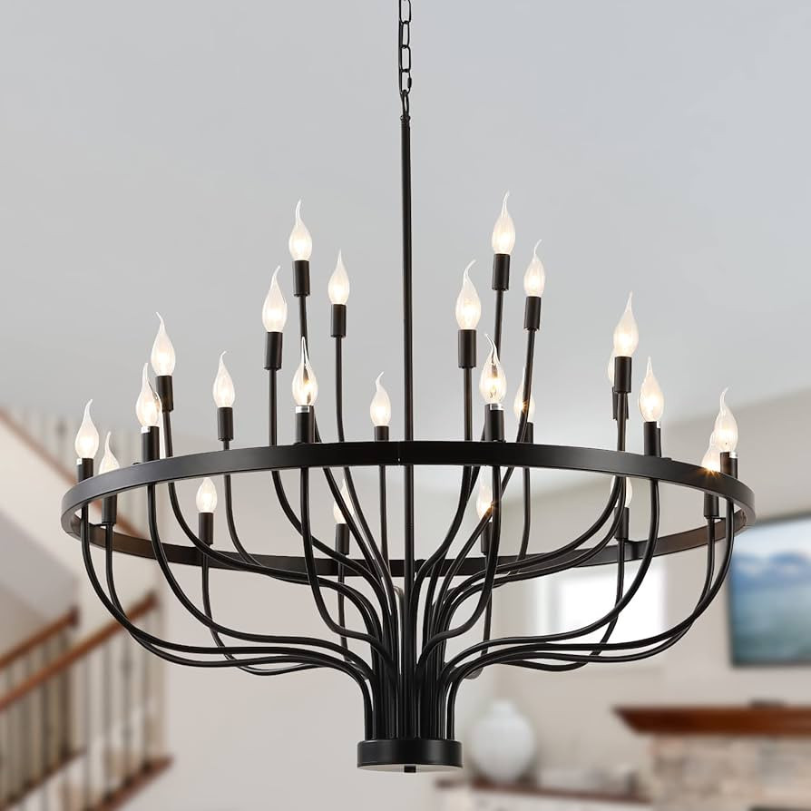 Peonacy Black Farmhouse Chandelier 24 Light, Large Modern Candle Industrial Round Chandeliers Wag... | Amazon (US)