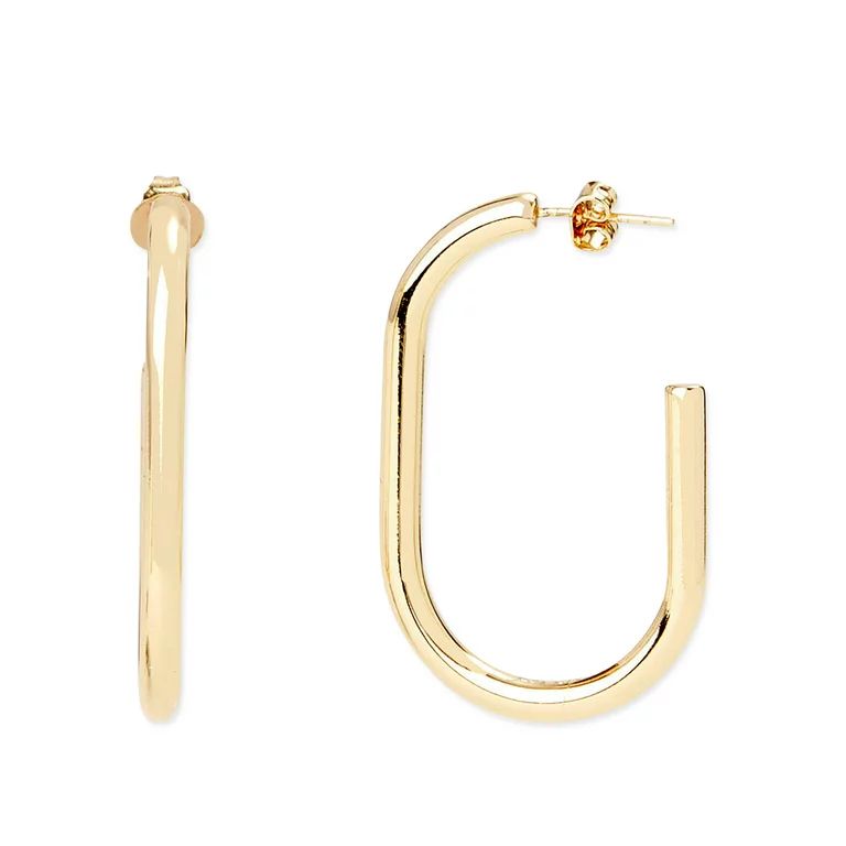 Scoop Womens 14K Gold Flash-Plated Oval Hoop Earrings | Walmart (US)