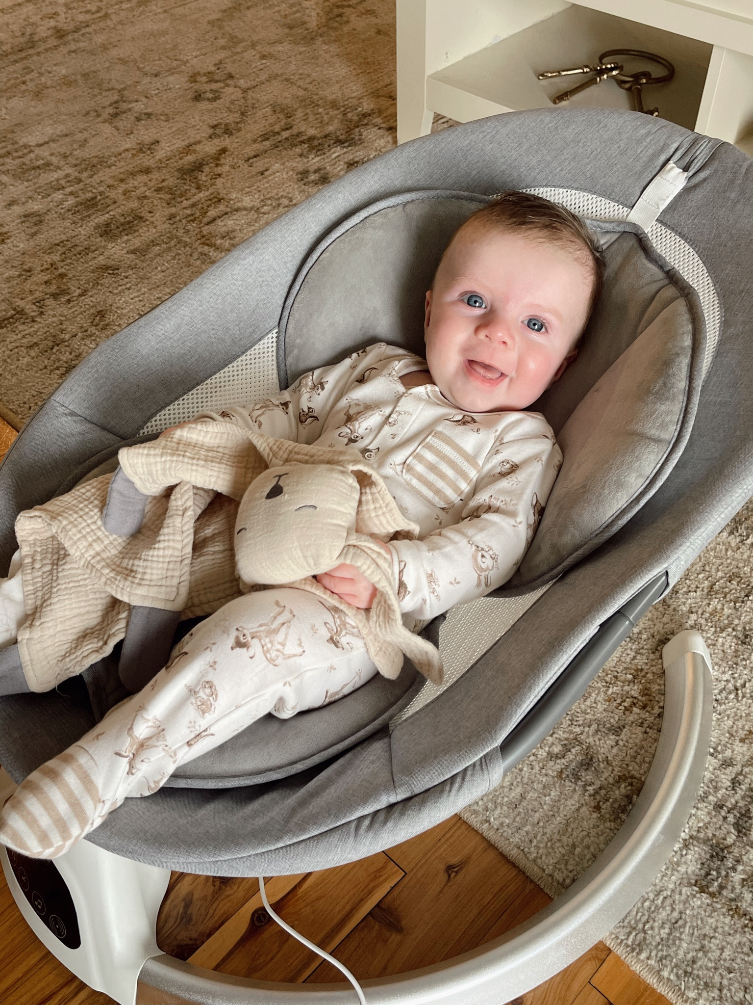 Our favorite baby swing, plays music, has timer settings as well as different speeds, available on Amazon. His puppy muslin lovey is also from Amazon and is Jase’s favorite 🥰 also loving his affordable Walmart pjs & onesies! From the Disney collection, we have Bambi and the Winnie the Pooh prints! 