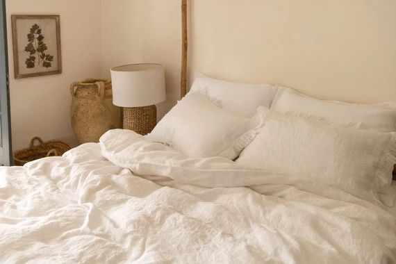 Linen Bedding Set in White Color. Linen Duvet Cover and 2 linen pillowcases. Stonewashed linen Qu... | Etsy (US)