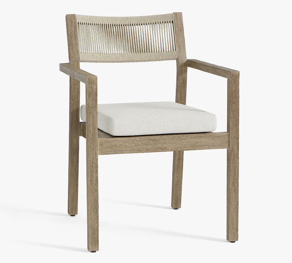 Indio Coastal Mahogany & Rope Stackable Outdoor Dining Side & Armchair | Pottery Barn (US)