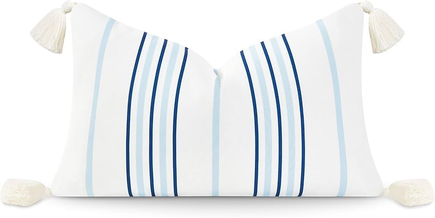 Hofdeco Premium Coastal Hampton Style Patio Indoor Outdoor Lumbar Pillow Cover Only, 12"x20" Wate... | Amazon (US)