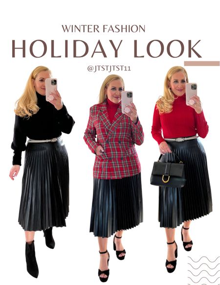 Holiday outfit inspo 

Walmart sweaters medium 
Walmart faux leather skirt large 
Amazon plaid blazer large


#holidaylook #holidayoutfit #thanksgivingoutfit #dressystyle #casualstyle #christmasoutfit #nyeoutfit #street2beachstyle #walmartdress #ootdoutfit #holidayfashion