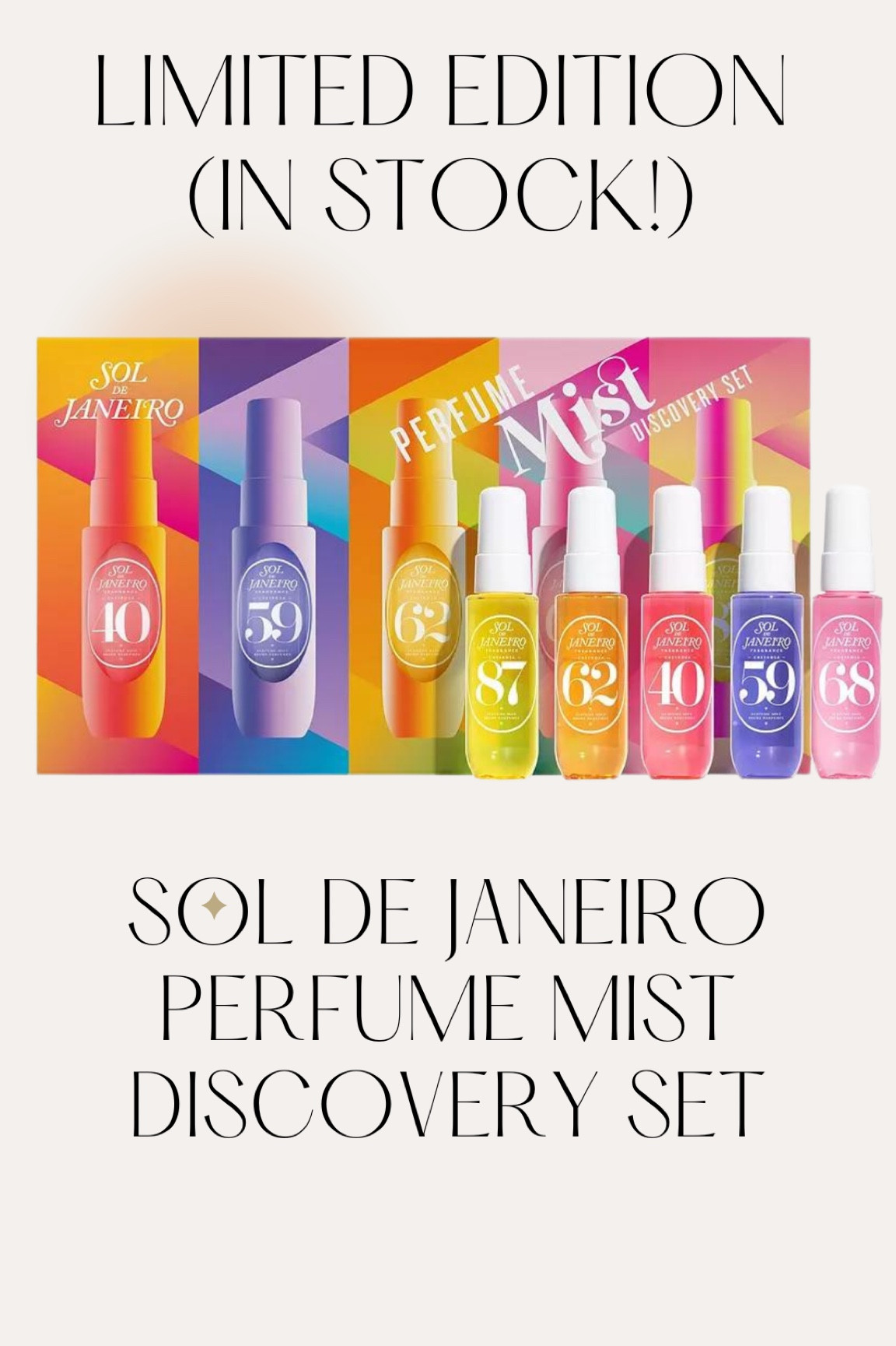 The best perfumes!! I’m obsessed with all of them and these are the perfect travel sizes!

Sold out at Sephora. Get it here before it sells out!
Sol de janeiro perfume 
Travel mist
Great Mother’s Day gift idea #LTKstyletip #LTKbeauty

#LTKGiftGuide