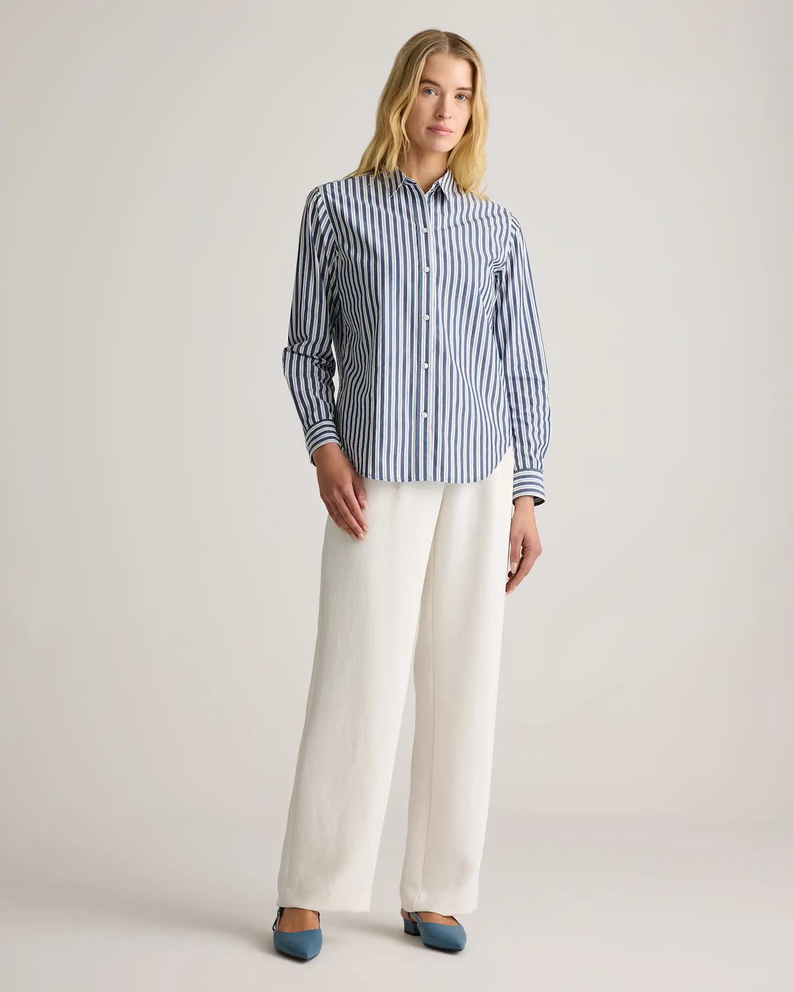 100% Organic Cotton Poplin Long Sleeve Shirt   in Hudson Stripe | Quince