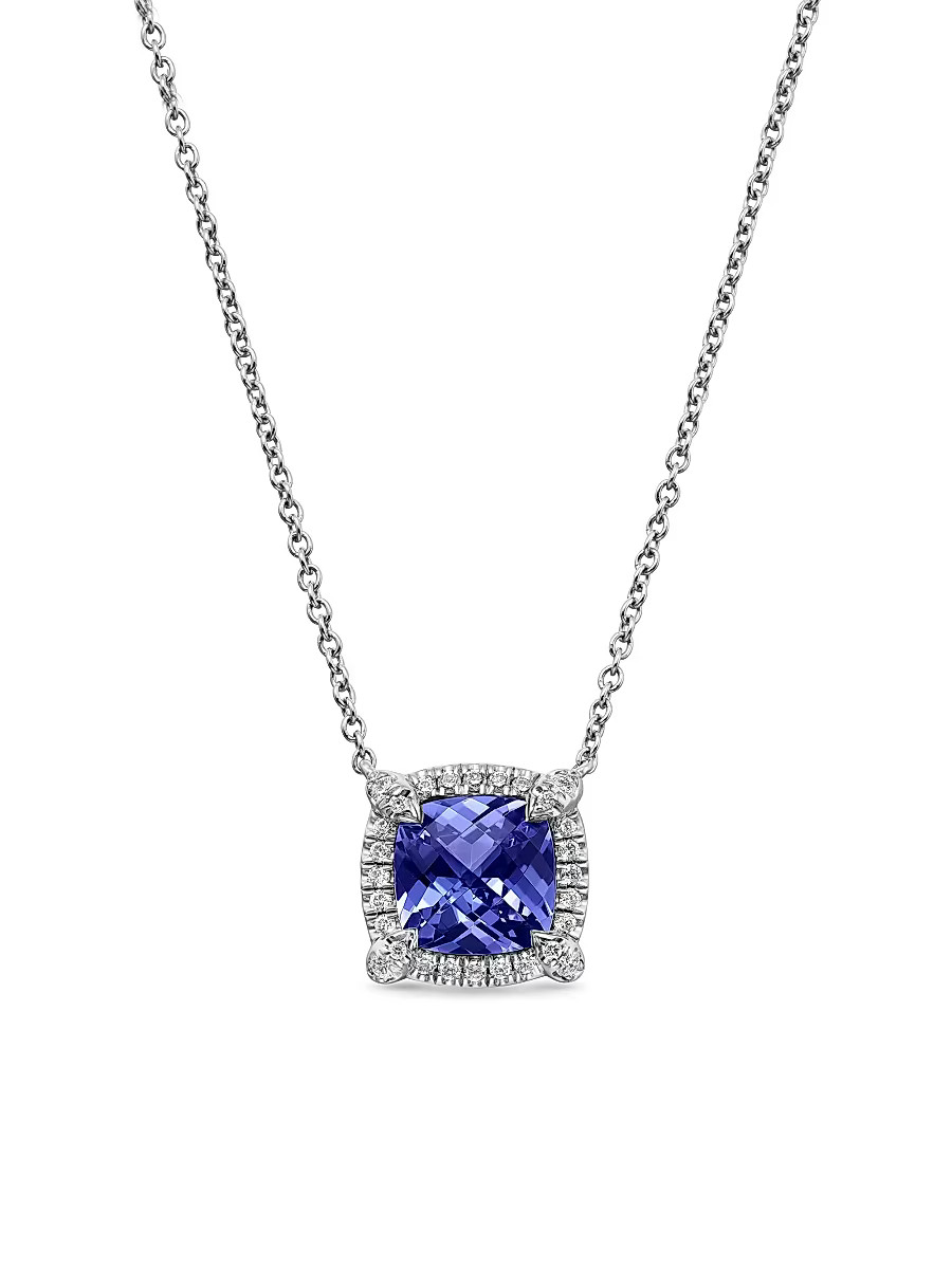 Women's Petite Chatelaine Pavé Bezel Pendant Necklace in 18K White Gold - Tanzanite - Size 18 | Saks Fifth Avenue
