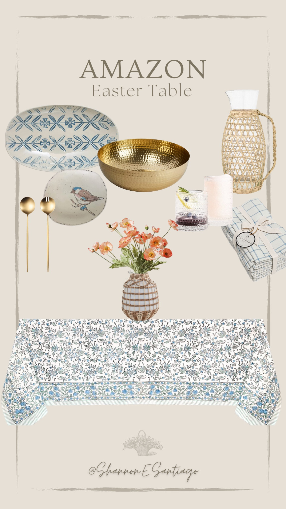 Amazon Easter table, spring table decor, budget home decor, spring Amazon decor, blue spring Easter table, 
