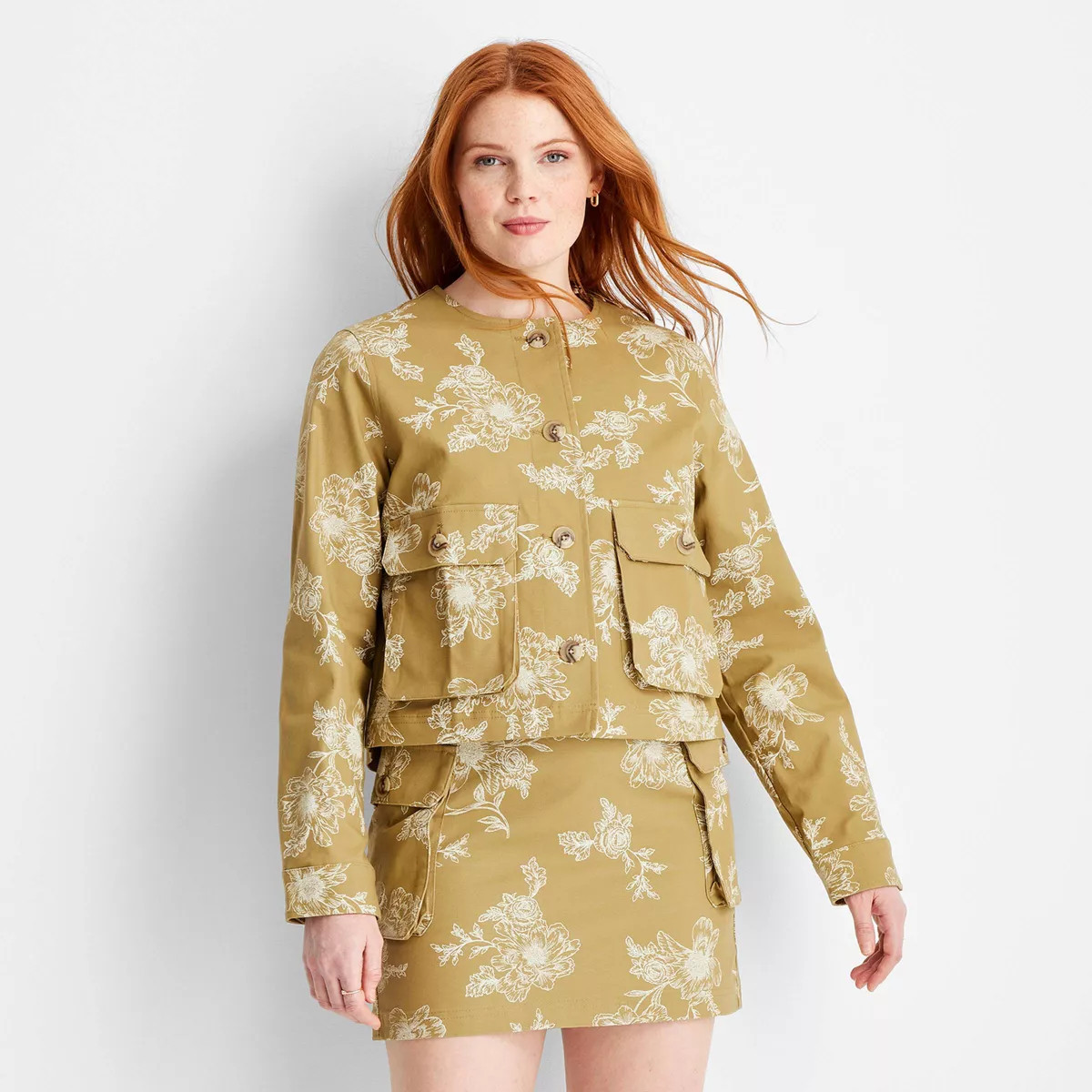 Women's Utility Bomber Jacket - Future Collective Khaki Floral 2X | Target
