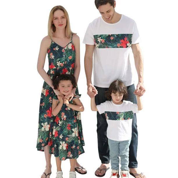ROAONOCOMO Summer Family Matching Outfits Floral Mommy and Me Dresses Baby Girl Flower Romper Dad... | Walmart (US)