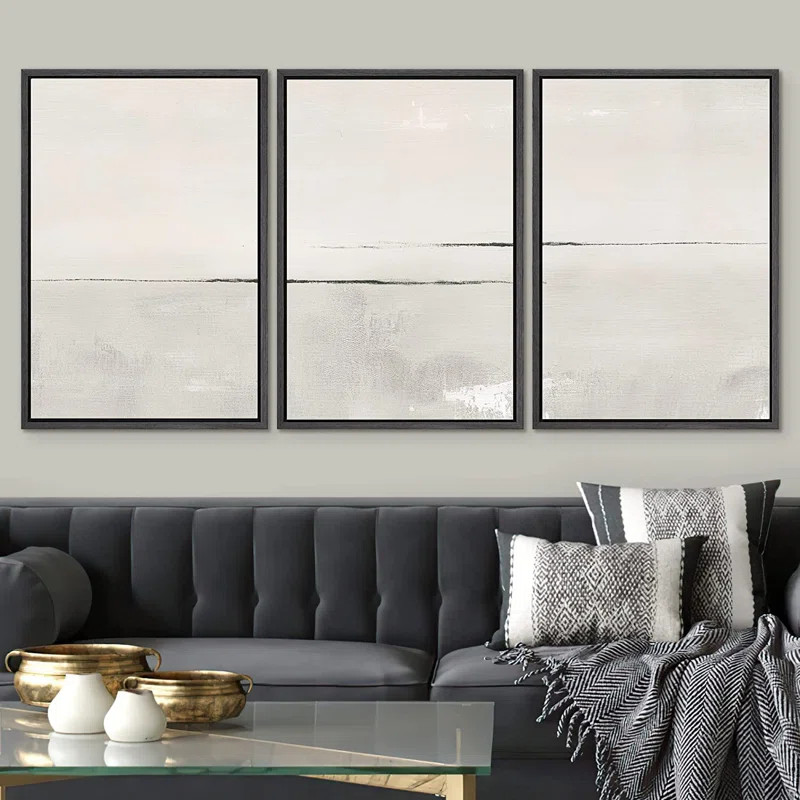 Large Abstract Duotone Pastel Minimalist Landscape Wall Art Framed On Canvas 3 Pieces Print | Wayfair North America
